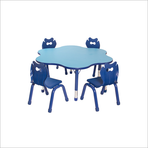 Flower Table And Chair - Plastic Material, 4 Seating Capacity, Stylish Flower Design | Water Resistant, Indoor Use, Durable Furniture, Ideal for Classrooms and Cafes