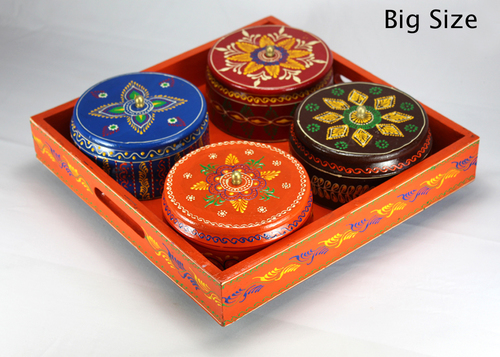 Wooden Handicraft Tray With 4 Bowls