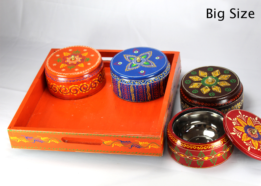 Wooden Handicraft Tray With 4 Bowls
