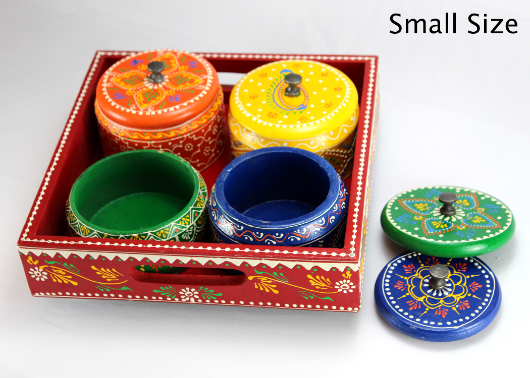 Wooden Handicraft Tray With 4 Bowls