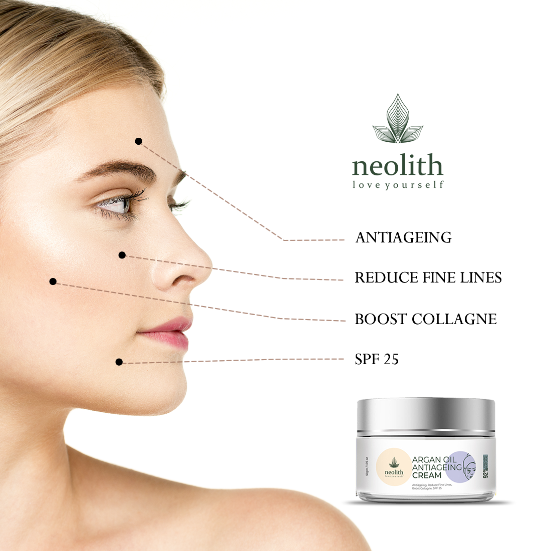 Neolith Argan Oil Anti-ageing Cream - 50gm | 100% Herbal Natural Formula With Spf 30 Hydrating Non-toxic Suitable For All Skin Types