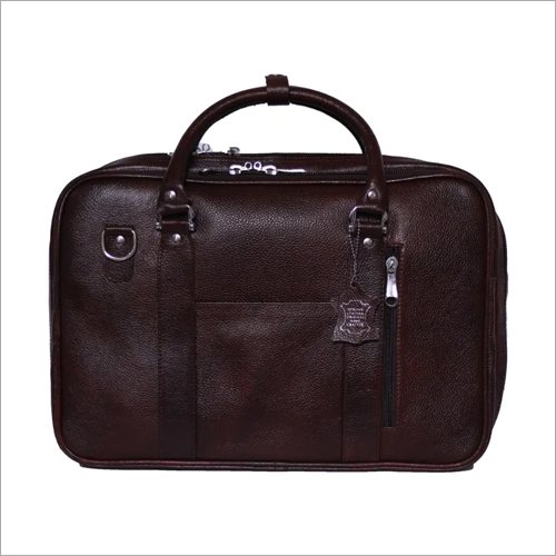 Office Laptop Bag - Leather Material, Plain Design | Zipper Closure, Male-Focused Professional Style