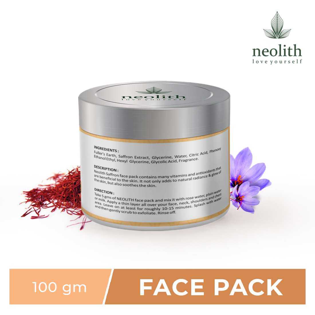 Neolith Saffron Face Pack - 100% Herbal Cream Instant Glow & Radiance Boost For All Skin Types Alcohol Free Anti-aging & Skin Lightening Benefits