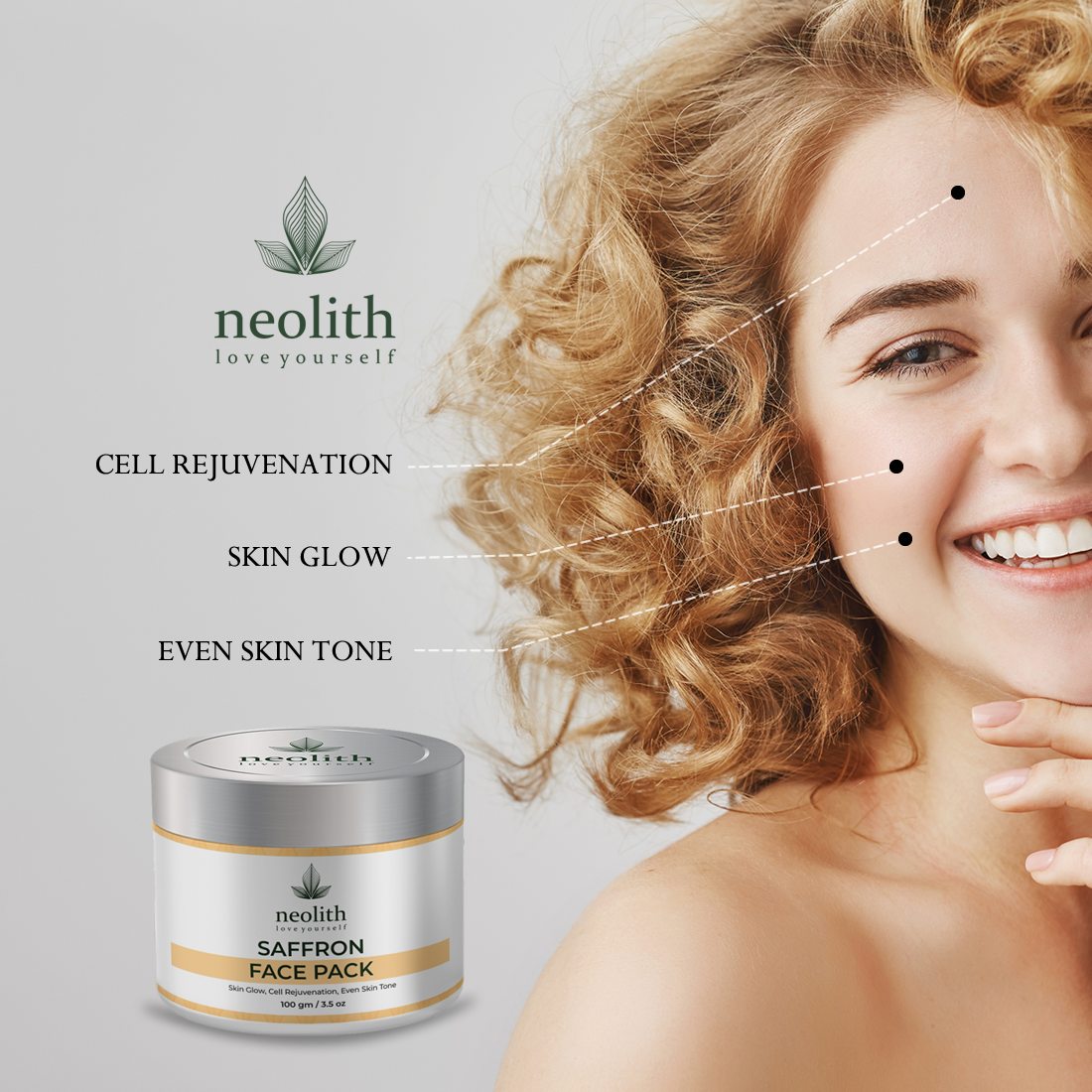 Neolith Saffron Face Pack - 100% Herbal Cream Instant Glow & Radiance Boost For All Skin Types Alcohol Free Anti-aging & Skin Lightening Benefits