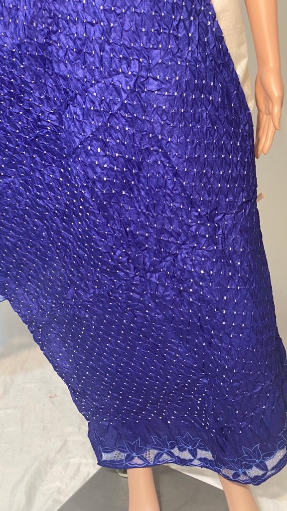 Pure Tussar Silk Bandhni Long 2.5 Mtrs Dupatta With Cut Work - Silk, 2.5 Mtrs Length, Blue Color | All Season Wear, Traditional Ethnic Pattern