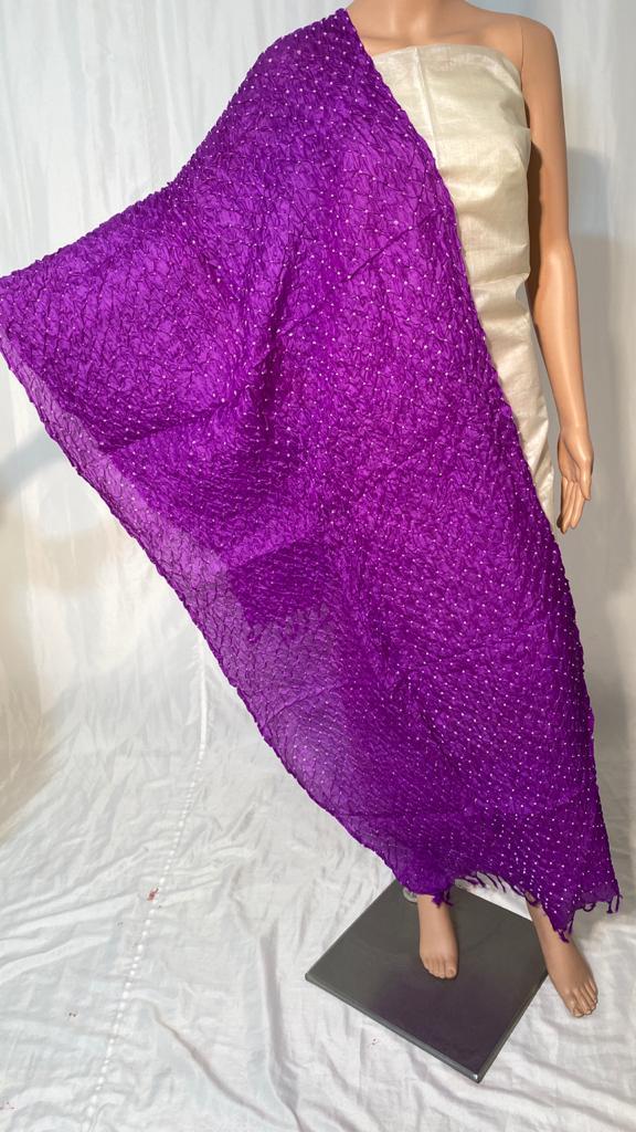 Pure Tussar Silk Bandhni Long 2.5 Mtrs Dupatta With Cut Work - Silk, 2.5 Mtrs Long, Plain Pattern | Ethnic Indian Wear For All Seasons