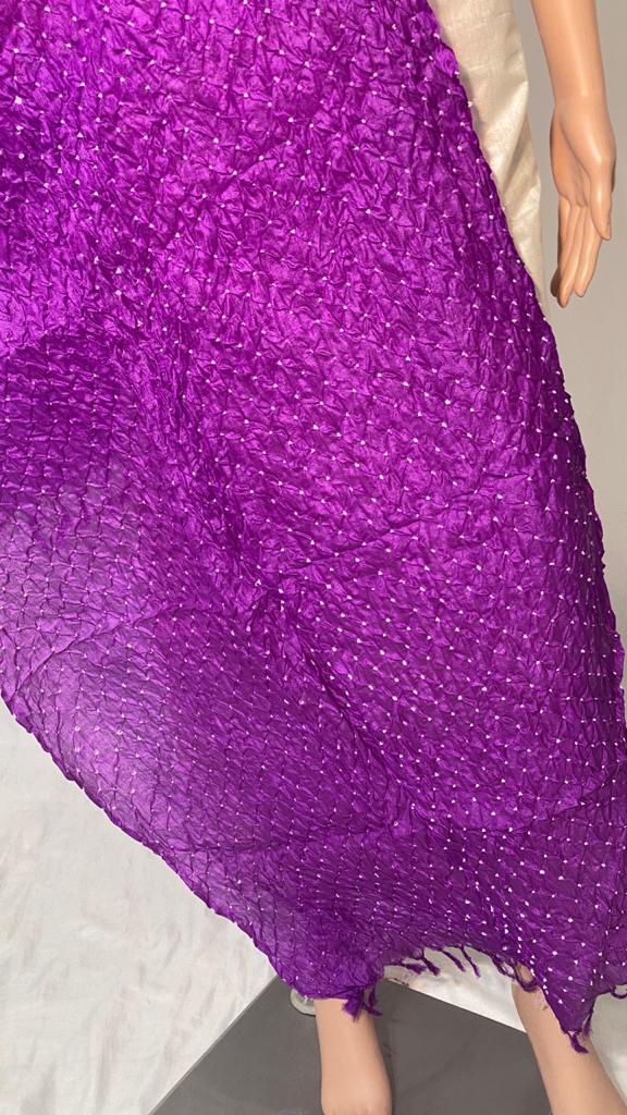 Pure Tussar Silk Bandhni Long 2.5 Mtrs Dupatta With Cut Work - Silk, 2.5 Mtrs Long, Plain Pattern | Ethnic Indian Wear For All Seasons
