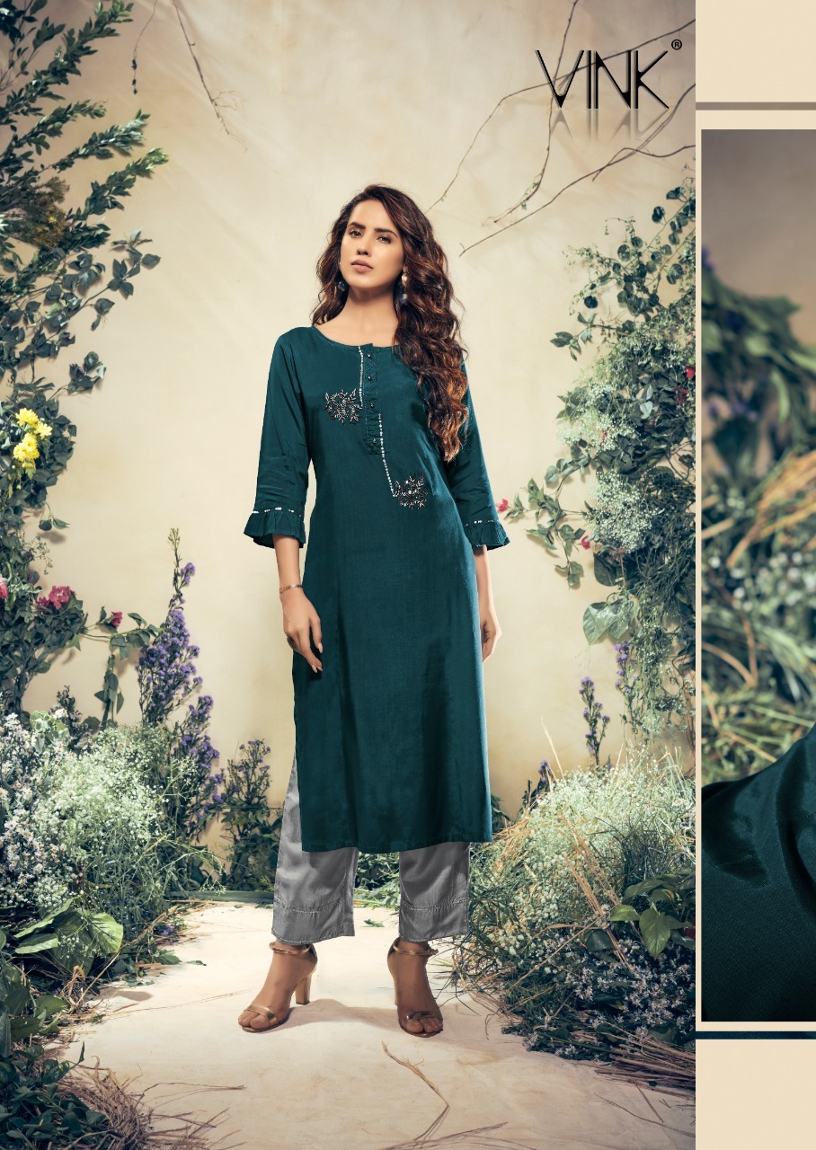 Vintage Viscose Kurta Set - Pure Fabric With Muslin Pants, Ladies Casual Wear - Sizes M, L, Xl, 2xl, Handwork Design, Printed Pattern, All-season Washable