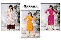 Sarara Rayon Printed Kurtis Set - Color: As Per Catalog