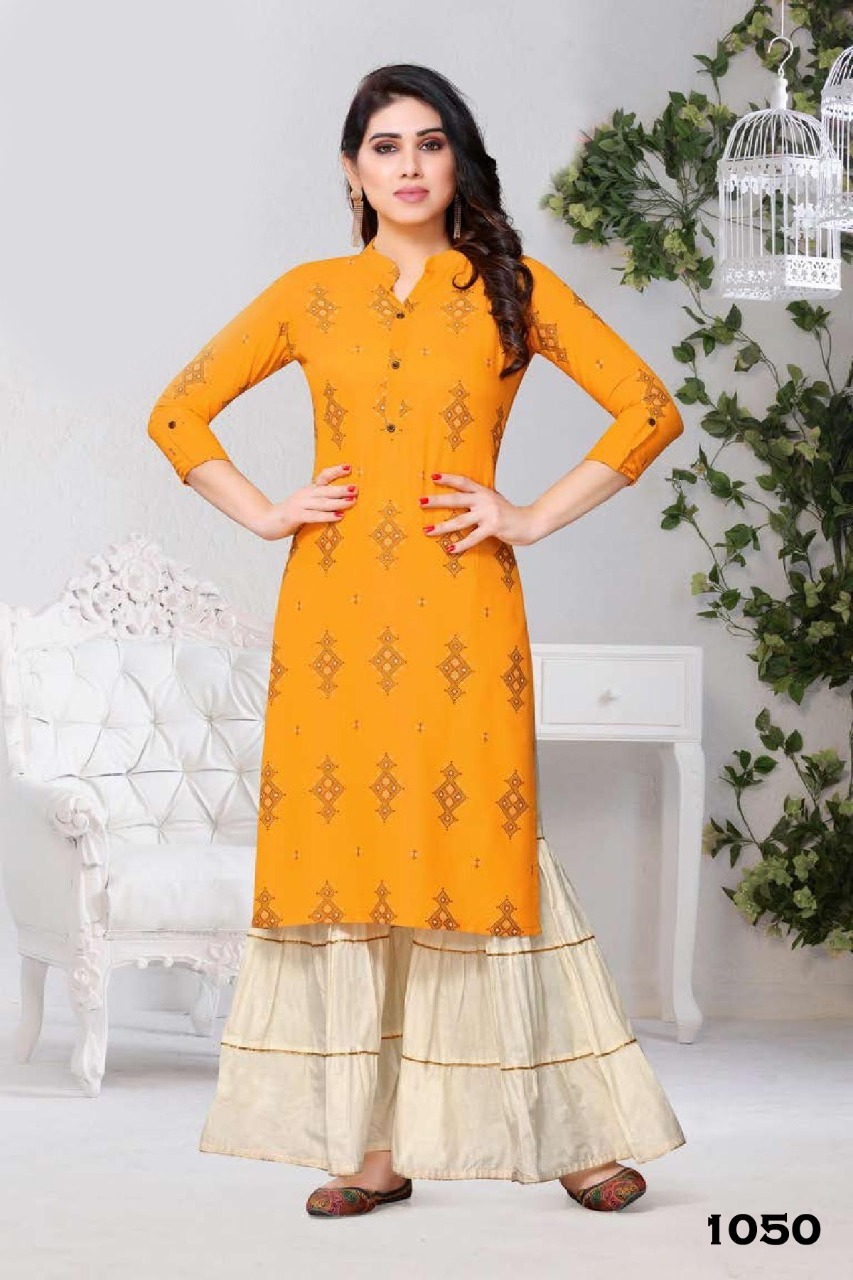 Sarara Rayon Printed Kurtis Set - Color: As Per Catalog
