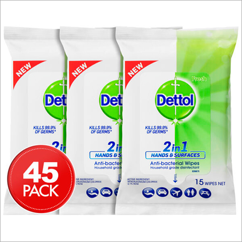 Dettol Hands and Surface Wipes 15pk 2 in 1 Antibacterial