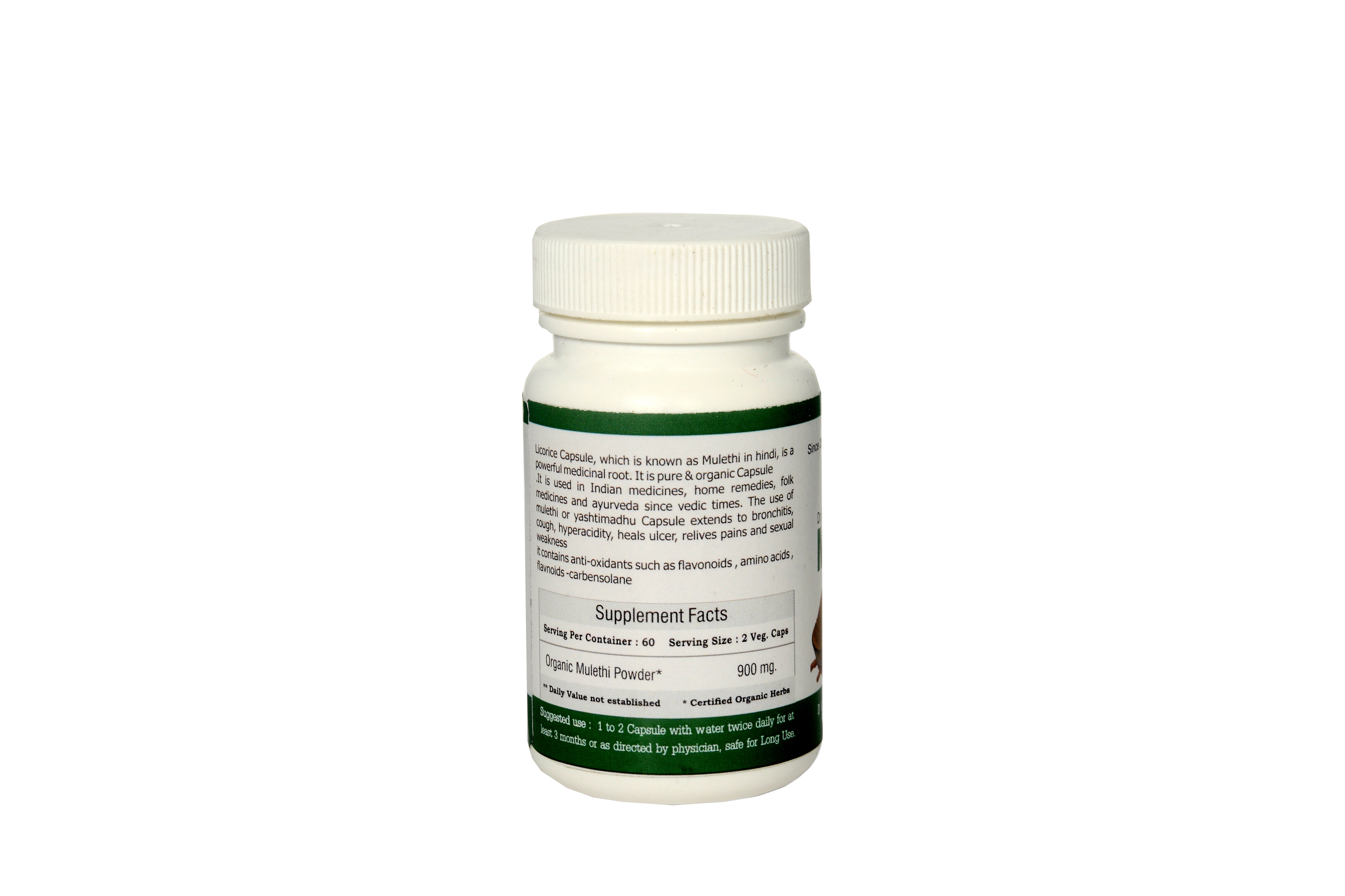 Mulethi Capsule - Organic Licorice Herbal Supplement | Natural Relief For Bronchitis, Cough, Gastric Ulcers, Acidity, And Pain Management