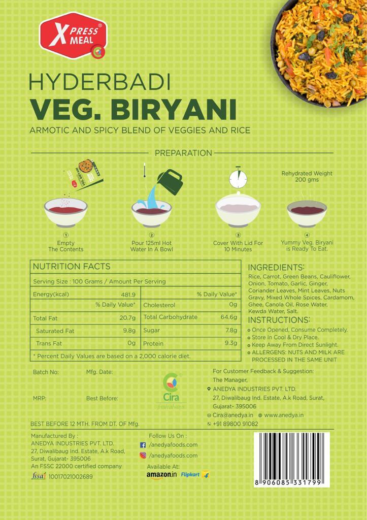 Veg Biryani - 45g Ready To Eat, Spicy Flavour With Gift Packaging | Just Add Hot Water For Delicious Meal