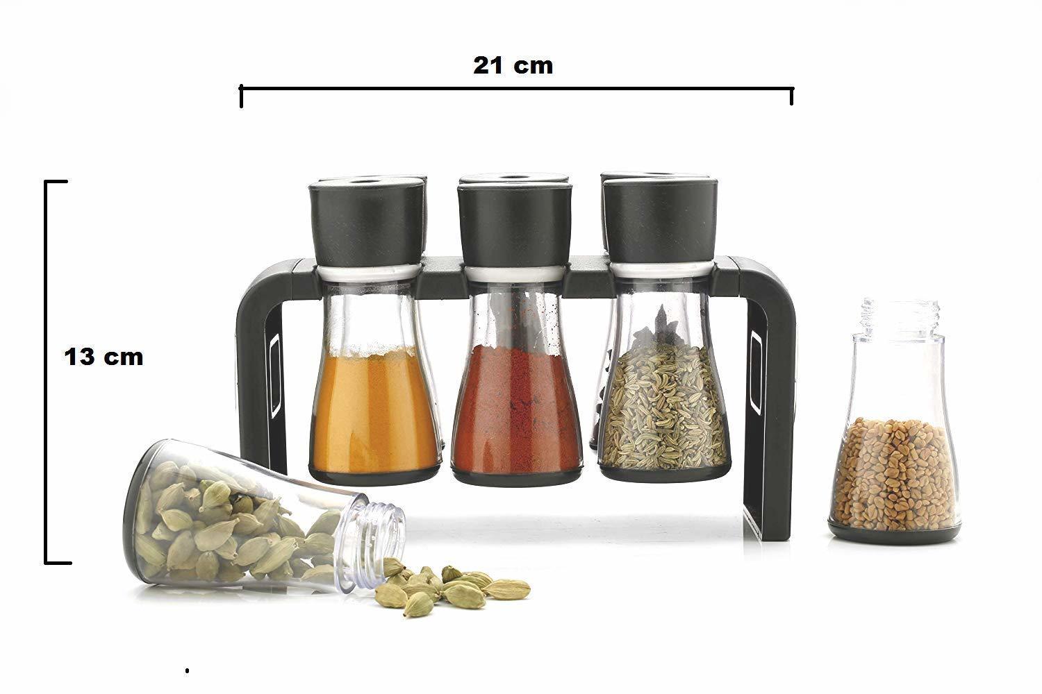 Deluxe Spice Rack - Abs Plastic & Pet Jars, 6 Clear Containers With Chrome Tops, Ideal For Dinning Table, Smooth Rotation Design For Easy Access