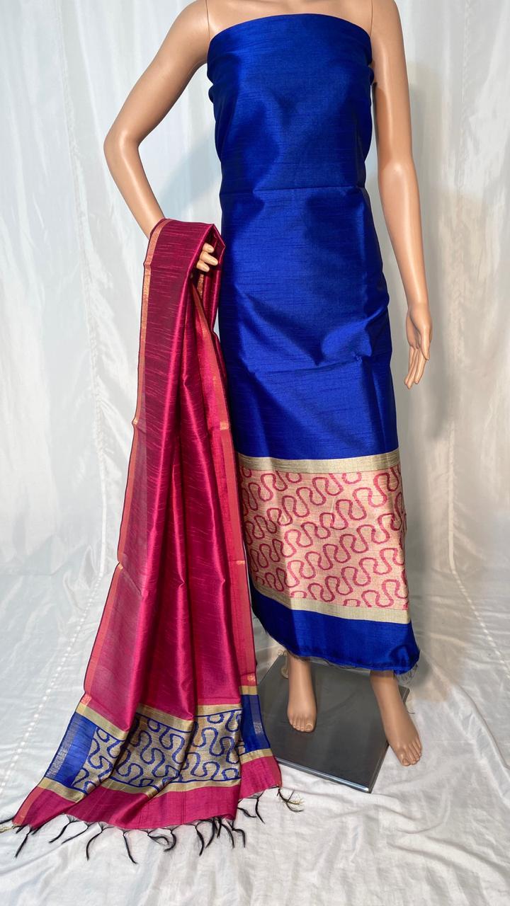 Poly Dupion Raw Silk Kurti - 2.5 Mtrs Dupatta Set, Traditional Indian Ethnic Wear For All Seasons