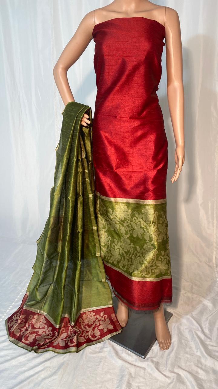 Poly Dupion Raw Silk Kurti - 2.5 Mtrs Dupatta Set, Traditional Indian Ethnic Wear For All Seasons