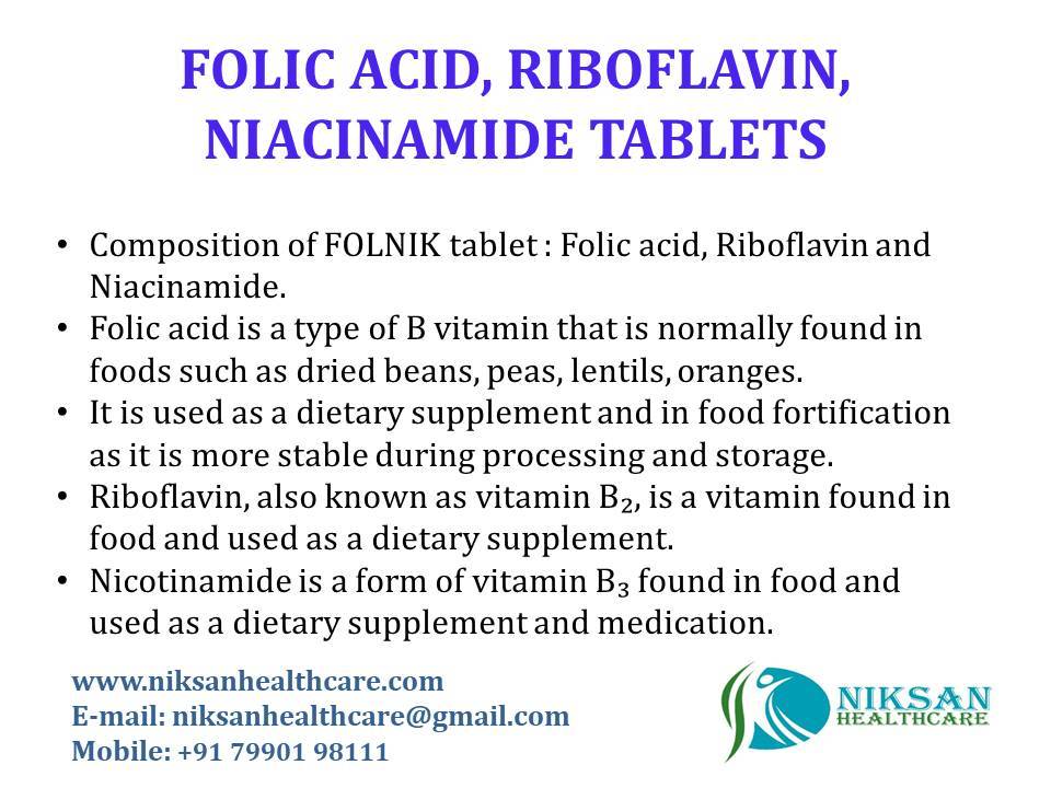 Folic Acid, Riboflavin, Niacinamide Tablets General Medicines