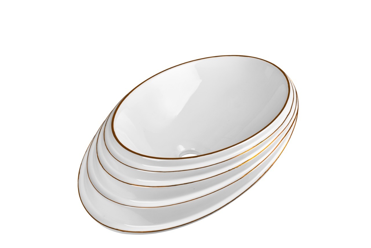 Ship Shape White Basin - Ceramic, 520x380x150mm | Glossy Finish, Decorative Design, Deck Mounted, Easy To Clean