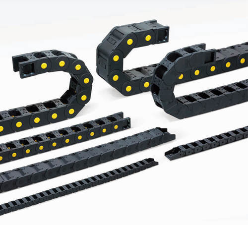 Drag Chain - Plastic Material, Cnc Machined, Black Color | Durable Round Design For Optimal Cable Protection
