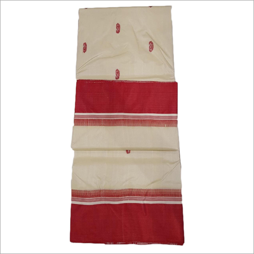 Ladies Garad Silk Saree - Silk Material, White Body with Red Border, Striped Pallav | Casual Wear for All Seasons, Elegant Traditional Style