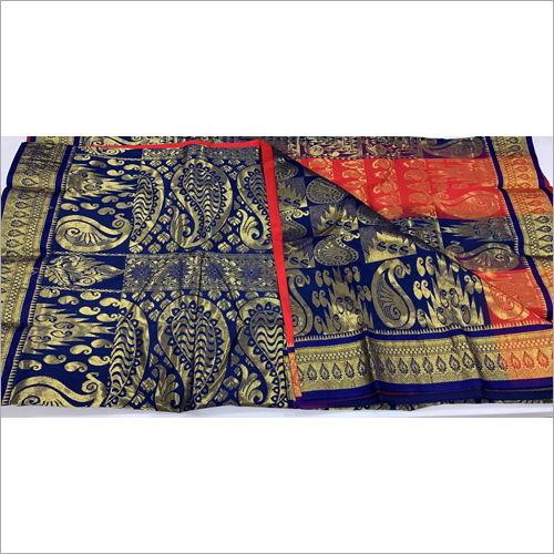 Ladies Fancy Kanjivaram Katan Work Saree - Printed Cotton Blend, Casual Wear for All Seasons