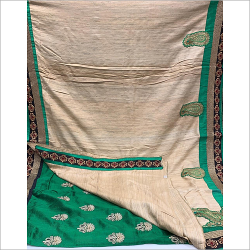 Casual Ladies Pure Gheecha Silk Aplic Work Saree