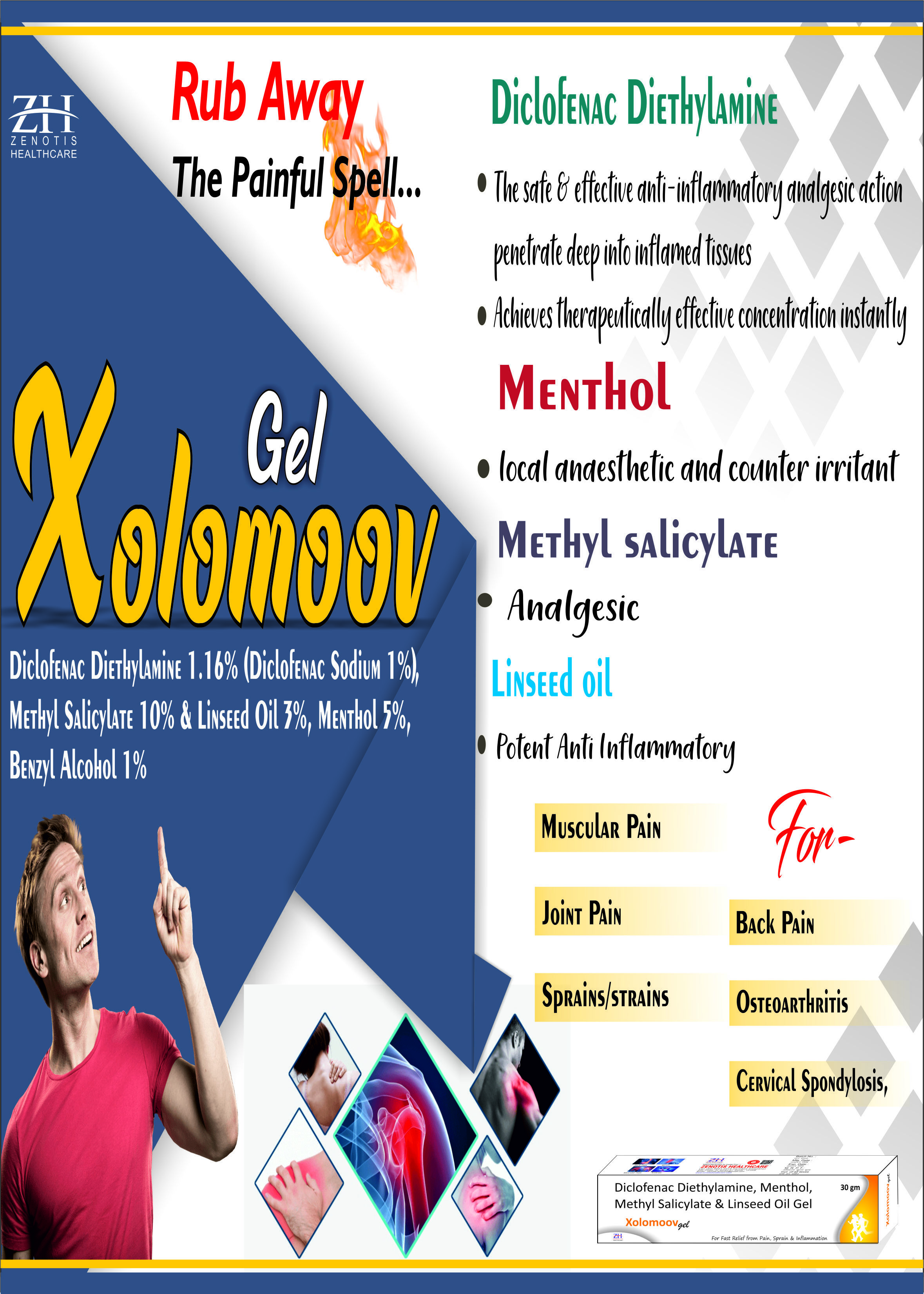 Diclofenac Gel - Pain Relief With Linseed Oil, Menthol, And Methyl Salicylate | Suitable For All Ages, Arthritis Aid, External Use