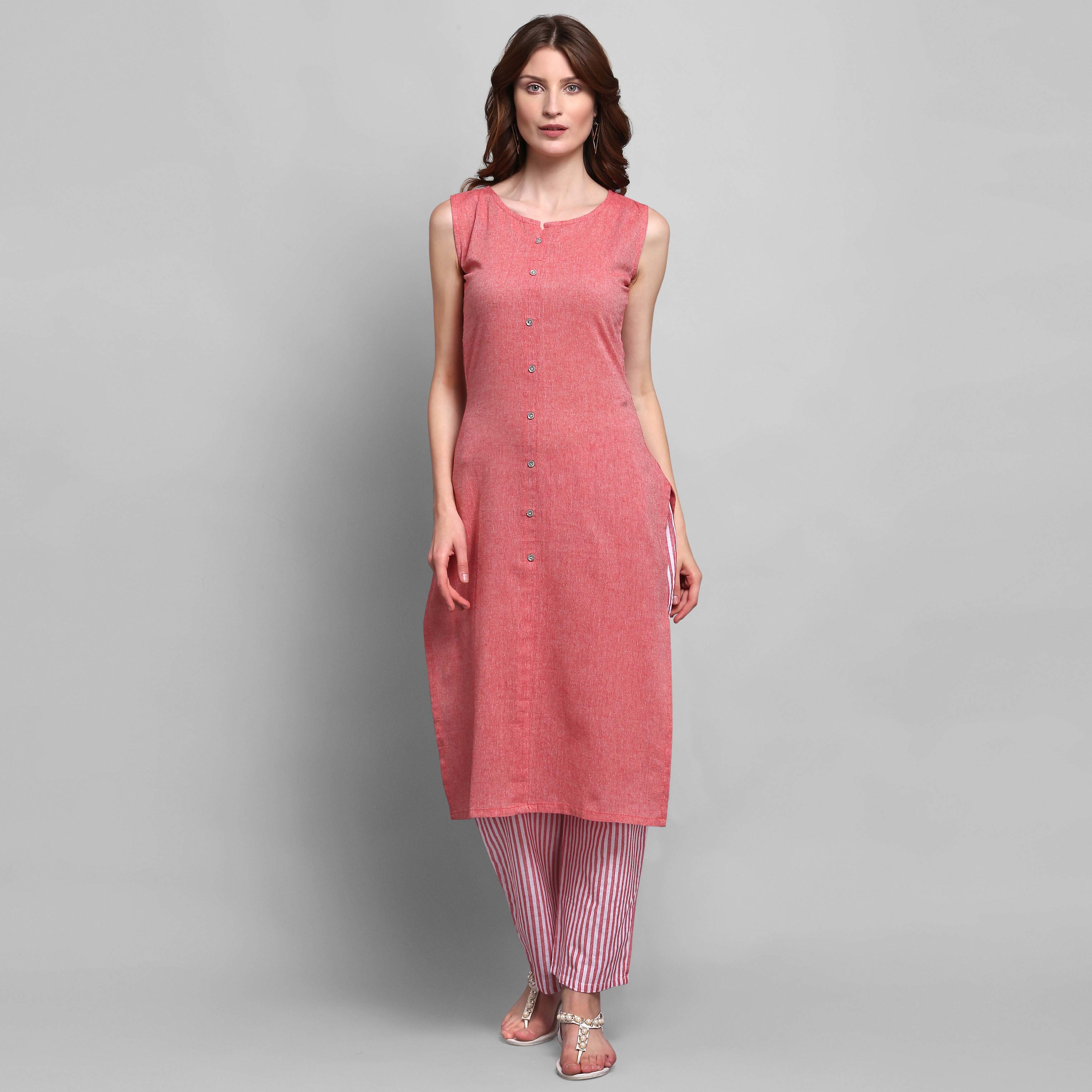 Women Cotton Kurta With Plazzo Bust Size: 34.0-44.0 Inch (In)