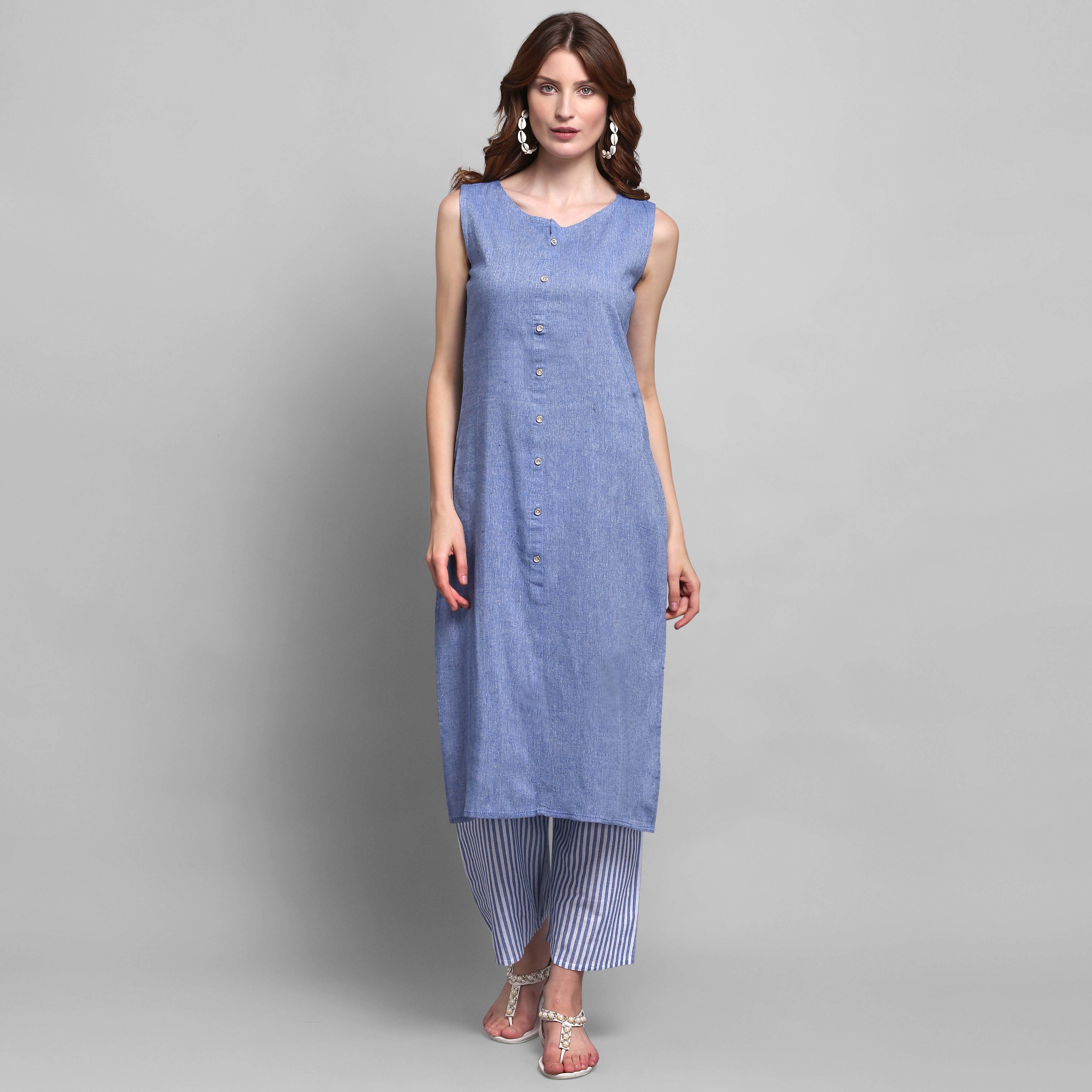 Women Cotton Kurta With Plazzo Bust Size: 34.0-44.0 Inch (In)