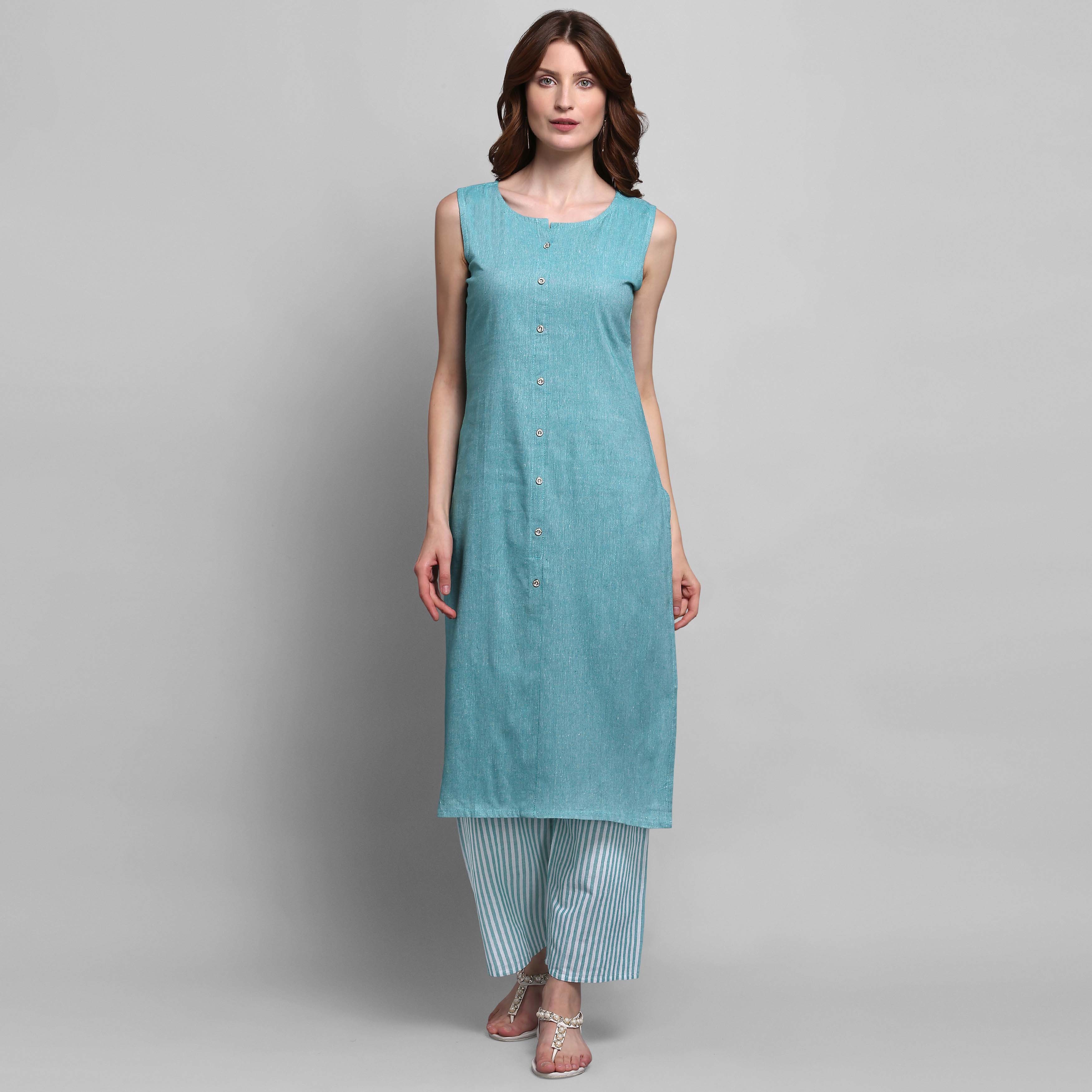 Women Cotton Kurta With Plazzo Bust Size: 34.0-44.0 Inch (In)