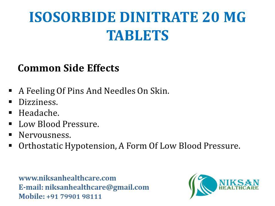 Isosorbide Dinitrate 20 Mg Tablets General Medicines