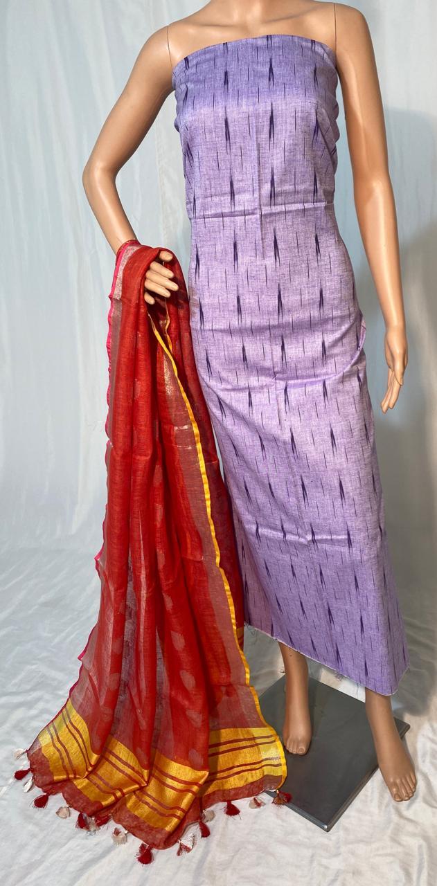 Pure Linen By Linen Dobby Weaving Long Dupatta With Ikkat Top 2.5 Mtrs - Silk Material, 2.5 Mtrs Length, Ethnic Pattern | Suitable For All Seasons