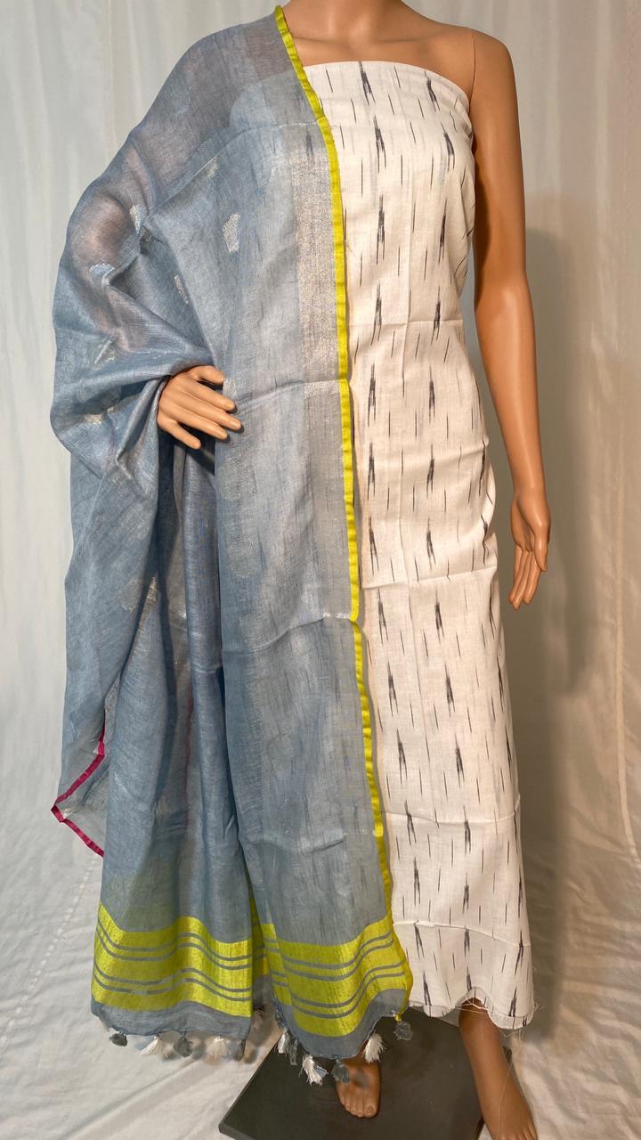 Pure Linen By Linen Dobby Weaving Long Dupatta With Ikkat Top 2.5 Mtrs - Silk Material, 2.5 Mtrs Length, Ethnic Pattern | Suitable For All Seasons