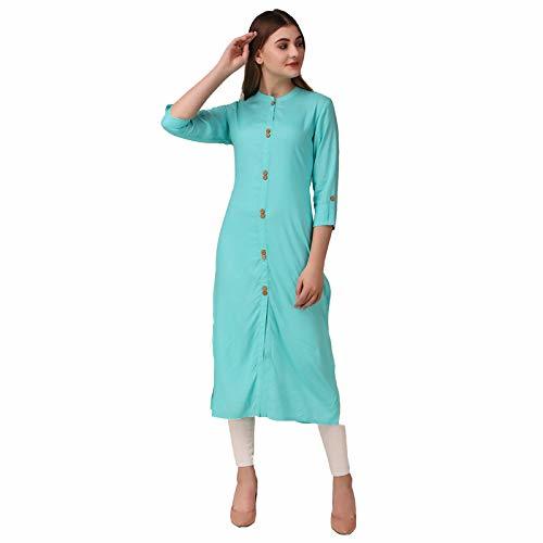 Women Cotton Solid Kurta - 42 Inch Length, 3-4th Sleeve, Available In Olive Green, Maroon, Sky Blue, Black, Mustard Yellow, And Red | Perfect For Casual, Wedding, Party Wear And Special Occasions