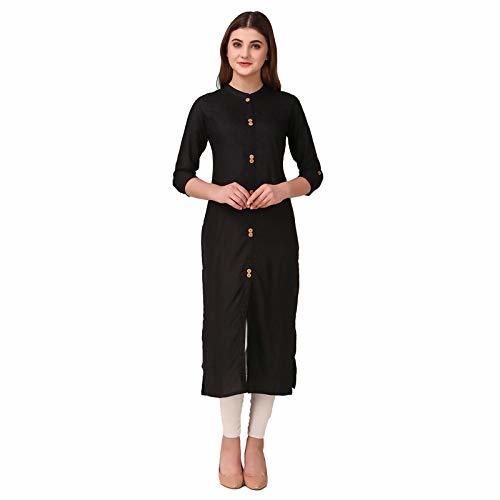 Women Cotton Solid Kurta - 42 Inch Length, 3-4th Sleeve, Available In Olive Green, Maroon, Sky Blue, Black, Mustard Yellow, And Red | Perfect For Casual, Wedding, Party Wear And Special Occasions