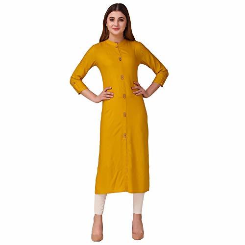 Women Cotton Solid Kurta - 42 Inch Length, 3-4th Sleeve, Available In Olive Green, Maroon, Sky Blue, Black, Mustard Yellow, And Red | Perfect For Casual, Wedding, Party Wear And Special Occasions