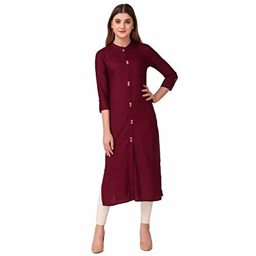 Women Cotton Solid Kurta - 42 Inch Length, 3-4th Sleeve, Available In Olive Green, Maroon, Sky Blue, Black, Mustard Yellow, And Red | Perfect For Casual, Wedding, Party Wear And Special Occasions