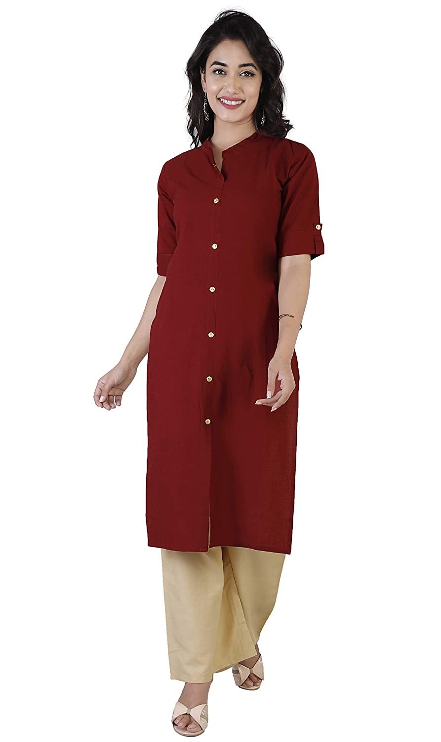 Women Cotton Solid Kurta Bust Size: 34.0-44.0 Inch (In)