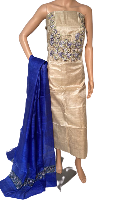 Pure Tussar Silk Cut Work Top & Dupatta Set - 2.5 Mtrs Each, Luxurious Silk Fabric, Ideal For All Seasons, Elegant Plain Design
