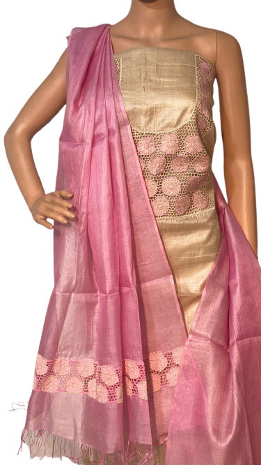 Pure Tussar Silk Cut Work Top & Dupatta Set - 2.5 Mtrs Each, Luxurious Silk Fabric, Ideal For All Seasons, Elegant Plain Design