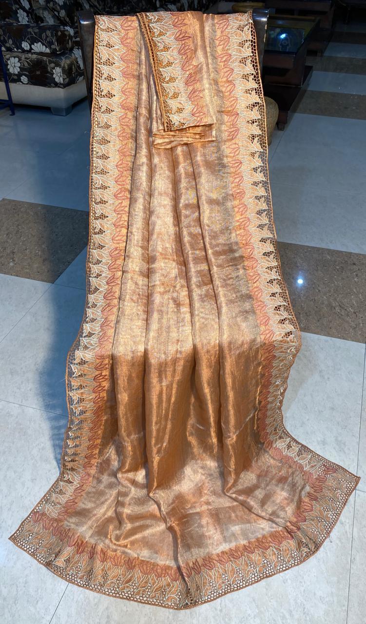 Pure Tissue Tussar Silk Cut Work Saree .