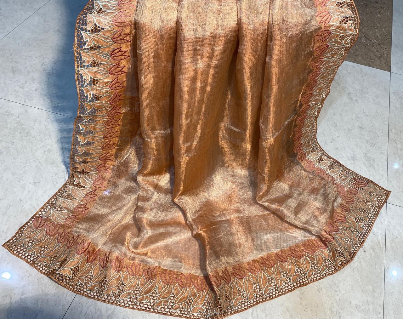 Pure Tissue Tussar Silk Cut Work Saree .