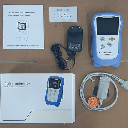 Accurate Handheld Pulse Oximeter - Fiber Material, 500g Weight, White & Blue Color | Audio Alarm, Single Color LED Display, 300 BPM Pulse Rate Measurement