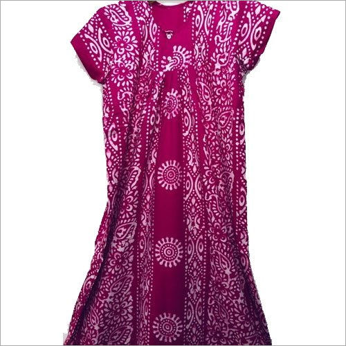 Washable Batik Block Pink Cotton Night Gown