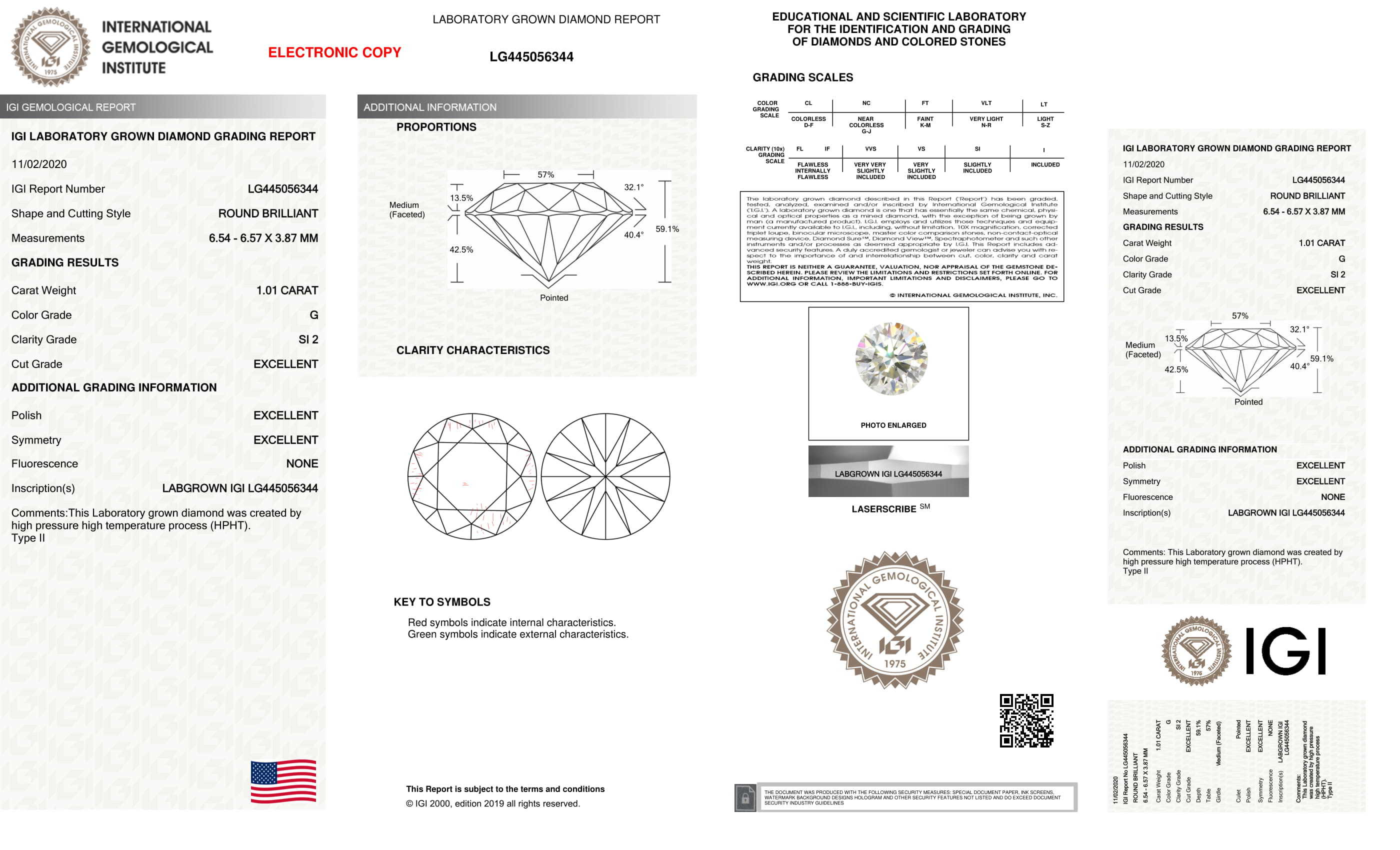 Round Brilliant Cut Cvd Lab Grown Diamond - 1.01ct G Si2 Igi Certified Type2a Quality Ideal Cut