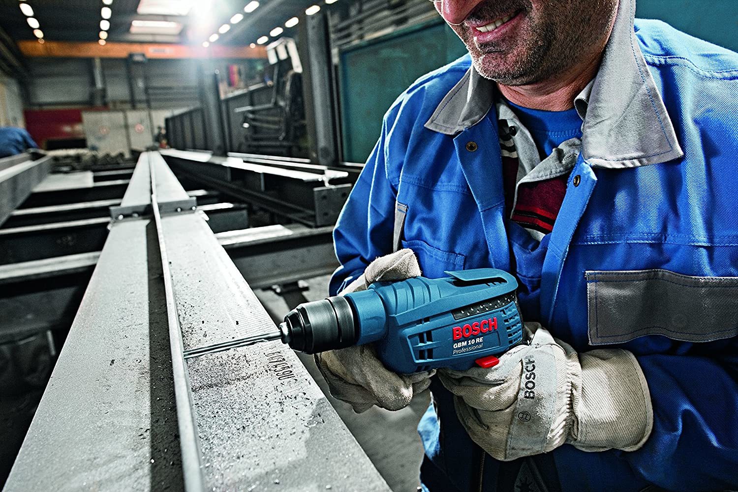 Bosch Gbm-10 Re Rotary Drill Machine - Hard Plastic, Medium Size, Blue And Black | 600w Power Input, Electronic Control, Metal Keyless Chuck, Precision Drilling Up To 10mm In Steel