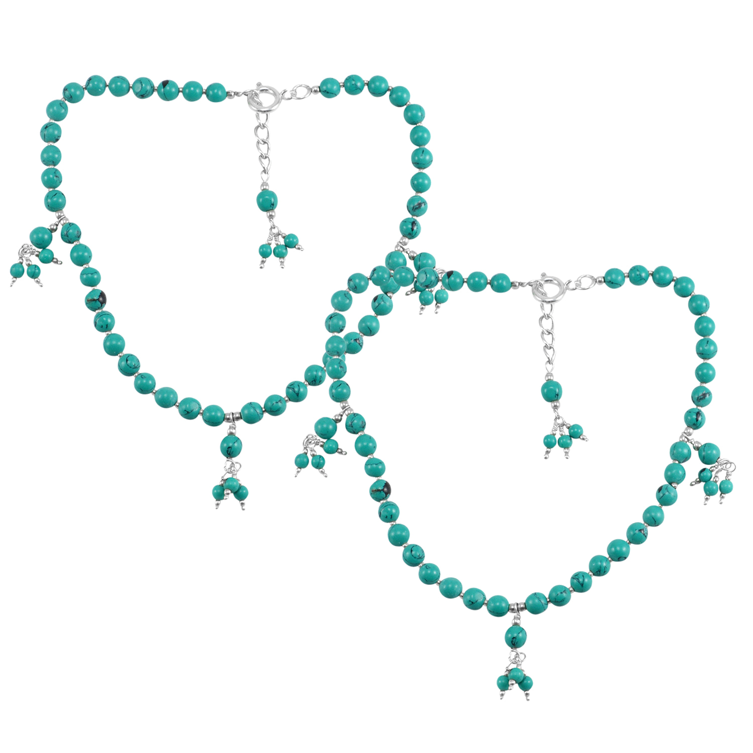 Natural Blue Turquoise Gemstone Anklet 925 Sterling Silver Beaded Anklet For Women Gender: Unisex