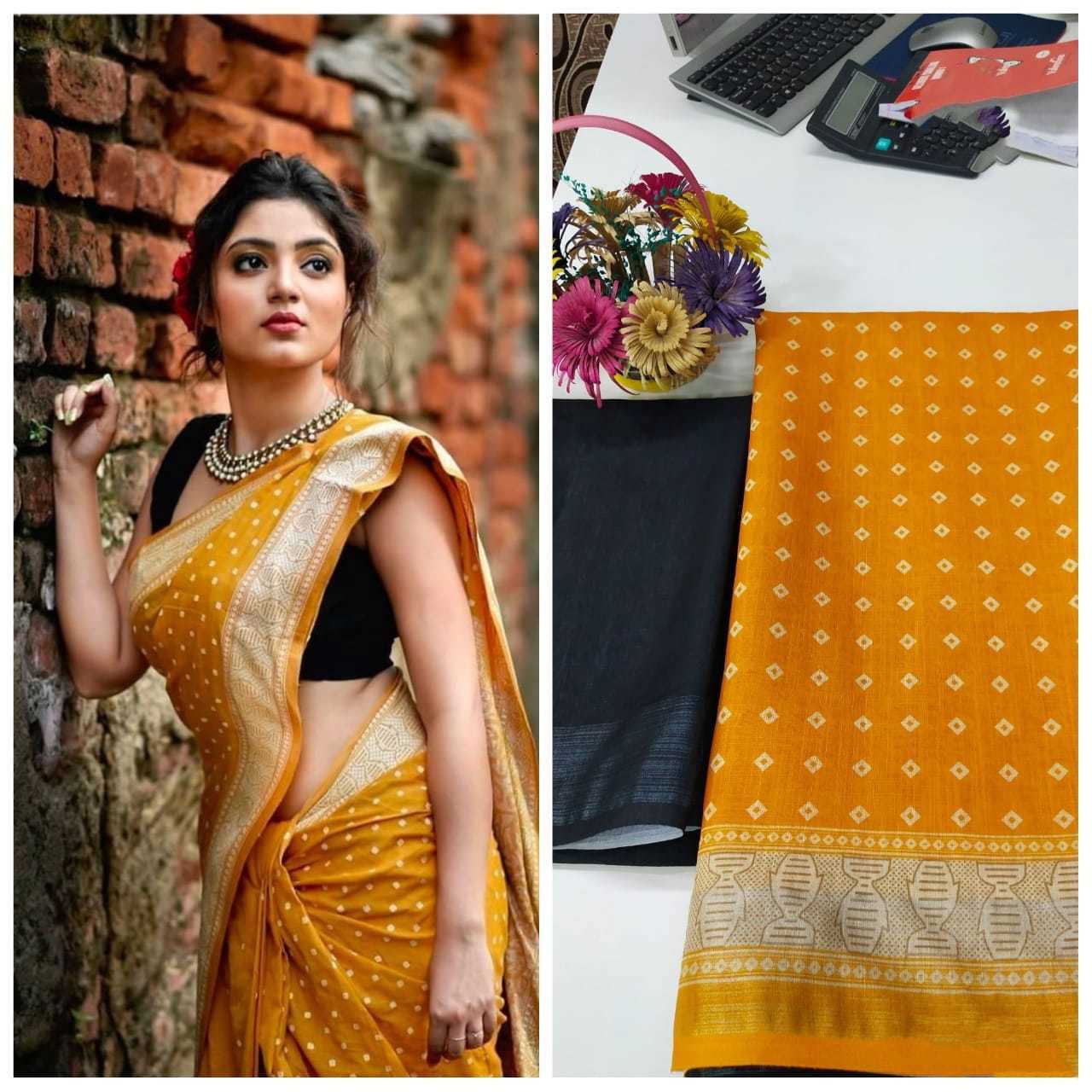 Linen Saree - Gorgeous Printed Multi-color Design | Perfect For Daily Wear In All Seasons