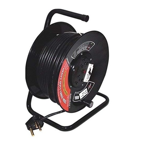 Black Brillant Extension Cable Reel 2 Socket 6A/16Amp