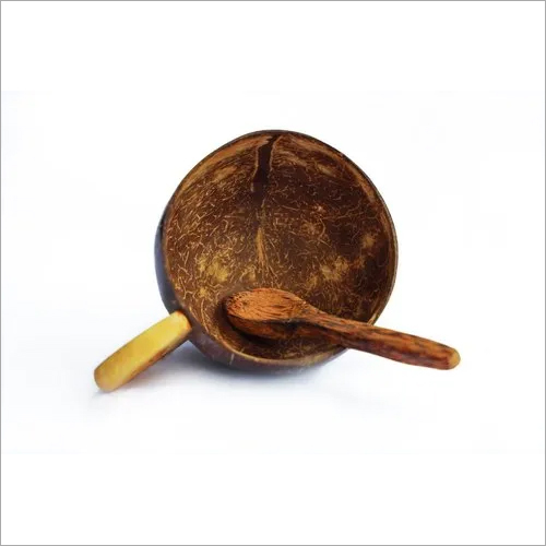Coconut Shell Oil Bowl With Spoon - Solid Brown Design | Long Service Life, Perfect for Household Use